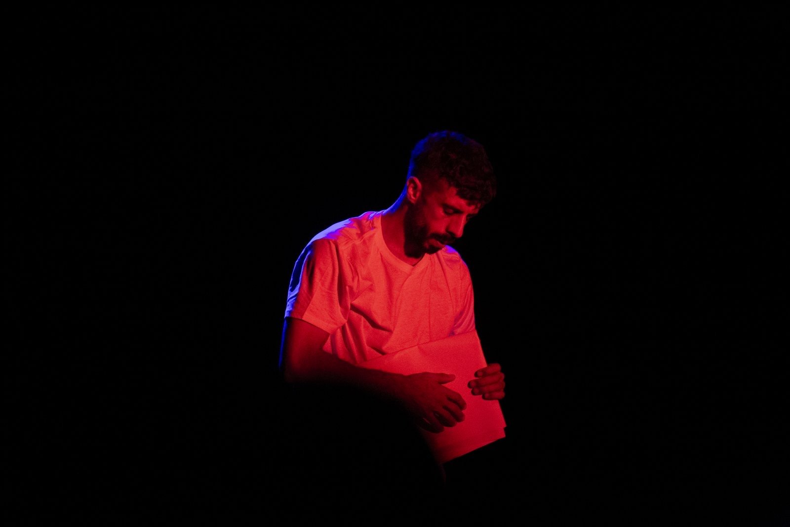 Ahmed Kullab theatrical portrait in neon lights